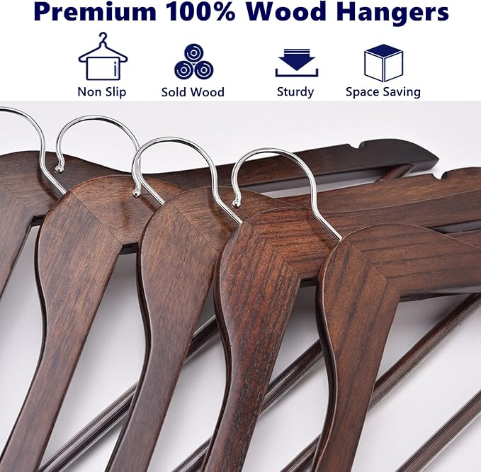 Amber Home 20 Pack Vintage Wooden Coat Hangers, Walunt Wood Suit Hangers - Image 4