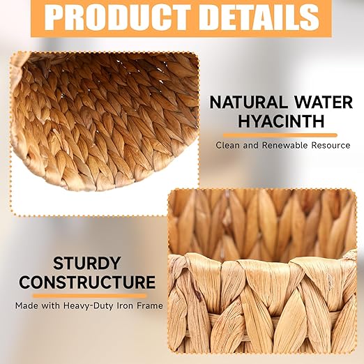 Wicker Waste Basket, Handwoven Water Hyacinth Trash Can Small Bathroom Trash - Image 3