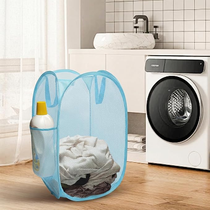 The upgraded pop-up laundry basket features a breathable side pocket mesh design - Image 4