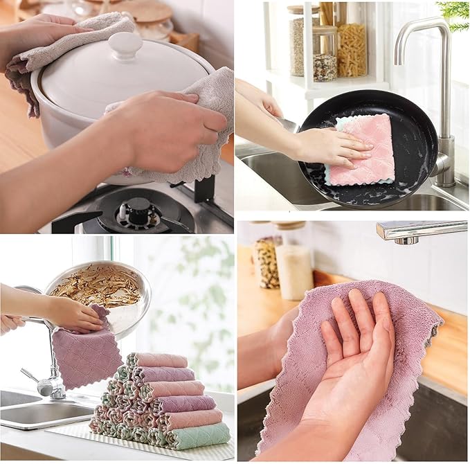 32 Pack Cleaning Cloth Kitchen Cloth, Dish Towels Super Absorbent Coral Velvet - Image 3