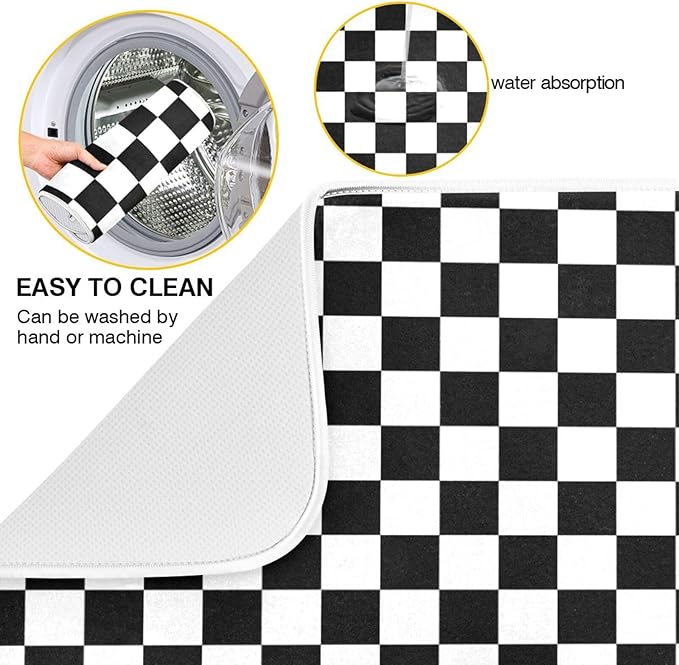 Black White Checkered Pattern Dish Drying Mat - Image 2