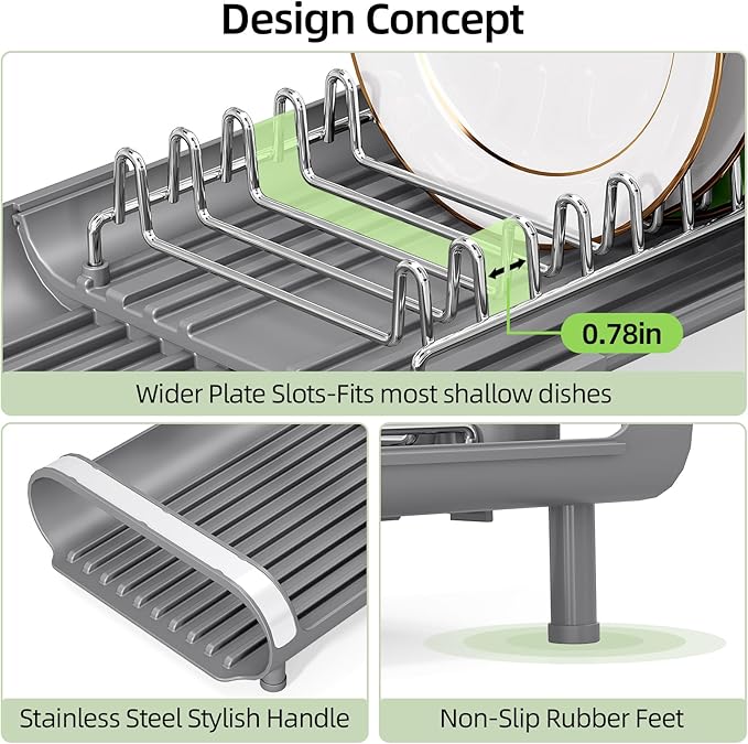 TOOLF Small Dish Drying Rack, Mini Expandable Compact Dish Rack, Slim - Image 4