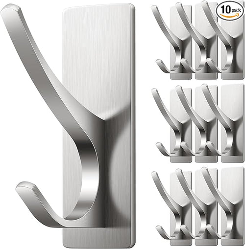 10 Pack Self Adhesive Towel Hooks: Extra Strong 13LB, Stainless Hook by Josmimic