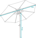 Sunnydaze Outdoor Patio Umbrella - Polyester Table Market Umbrella with Push-Button Tilt and Crank - 8 Sturdy Ribs - Navy Blue Stripe - 9ft - Image 5