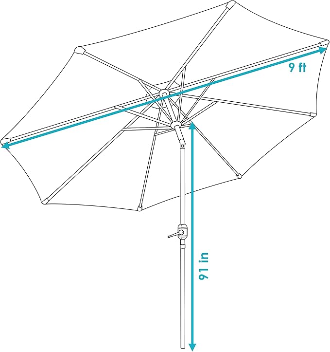 Sunnydaze Outdoor Patio Umbrella - Polyester Table Market Umbrella with Push-Button Tilt and Crank - 8 Sturdy Ribs - Navy Blue Stripe - 9ft - Image 5