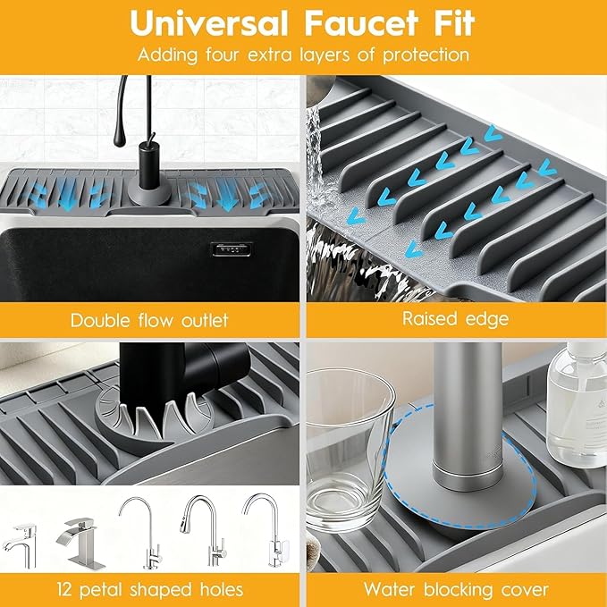 16" Silicone Faucet Mat for Kitchen Sink Released in 2025/12TH, 8° Slope Fast - Image 7