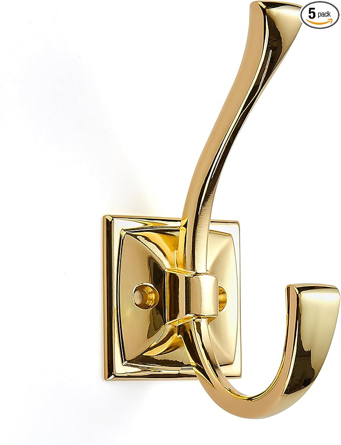 khtumeware Wall Hooks, 5 Pack Polished Brass Coat Hooks Hardware Towel Hooks by khtumeware