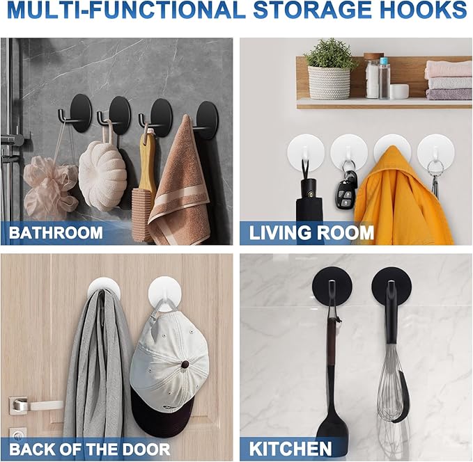 Adhesive Hooks for Bathrooms, 4 Piece Towel Hooks for Hanging Hat Robe Coat - Image 5