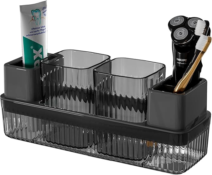 Toothbrush Holder for Bathrooms, 2 Cups Toothbrush Organizer for Bathroom by Vowupt