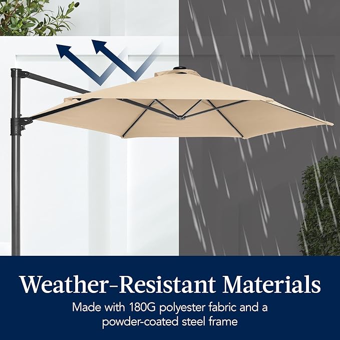 Best Choice Products 10ft Offset Cantilever Hanging Market Patio Umbrella, Smooth 360° Rotation, 8 Sturdy Ribs, Easy Adjustment - Sand - Image 5