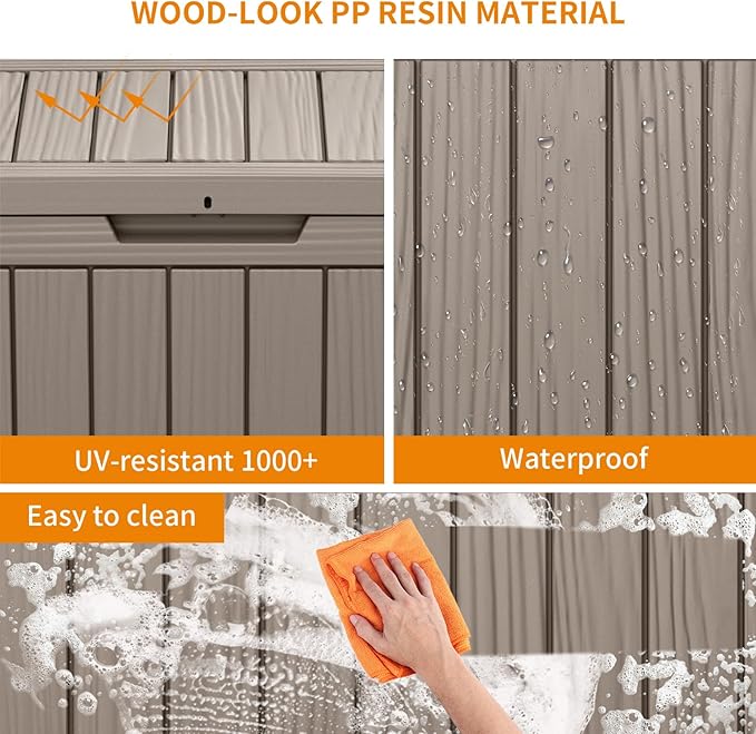 46 Gallon Outdoor Deck Box, Lockable Waterproof Outdoor Storage Boxes For Garden Tools,Indoor Cushions,Accessories Outside Storage Resin Weatherproof Container(Grey) - Image 7