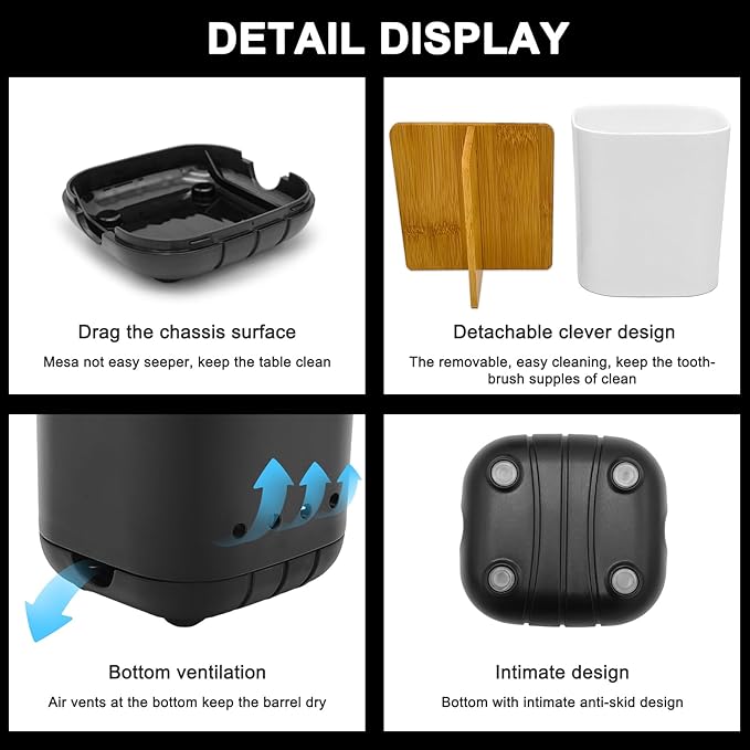 Toothbrush Holder with Bamboo Divider, Detachable - Image 4
