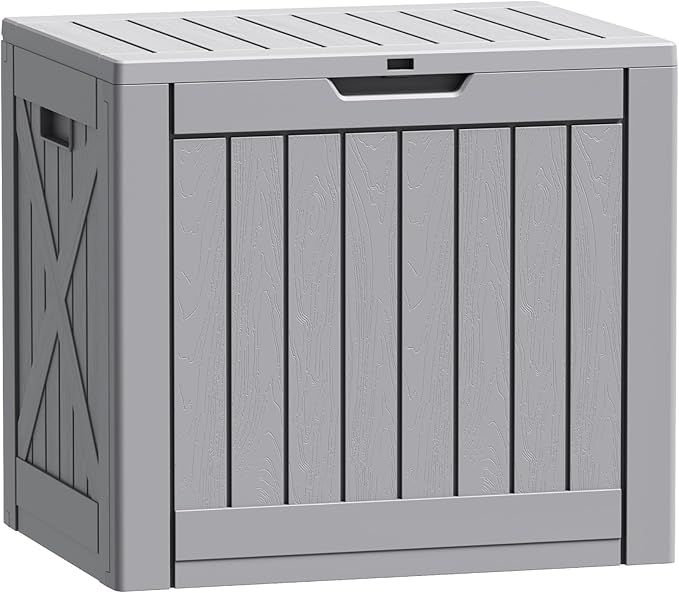 Flamaker Resin Deck Box 40 Gallon Waterproof Outdoor Indoor Storage Box Imitation Wood Resin for Patio Furniture Garden Tools and Pool (Gray) by Flamaker