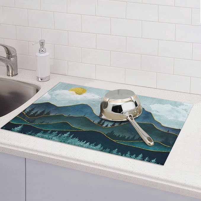Mountain Peaks Nature Landscape Microfiber Dish Drying Mat - Image 2