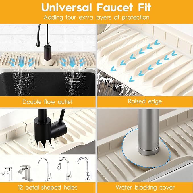 16" Silicone Faucet Mat for Kitchen Sink Released in 2025/12TH, 8° Slope Fast - Image 7