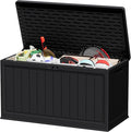 JUMMICO 160 Gallon Resin Outdoor Storage Deck Box with Divider, Waterproof Storage Box&Bench with Lockable Lid for Garden Tools, Pools Supplies (Black) by JUMMICO