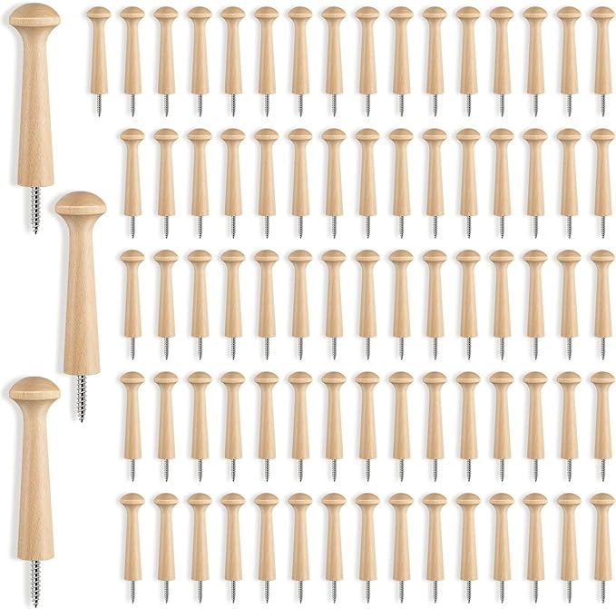 60 Pieces Wooden Shaker Peg Screw-on Pegs 3.62 Inch Long Unfinished Wood Shaker by Jetec
