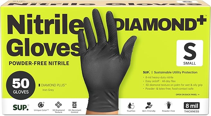 SUPER+ HEAVY DUTY Nitrile Gloves 8 Mil Diamond Texture Disposable Chemical by Super