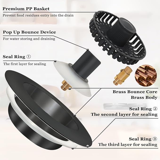 3 in 1 Kitchen Sink Stopper, Pop Up Kitchen Sink Drain Strainer, - Image 6
