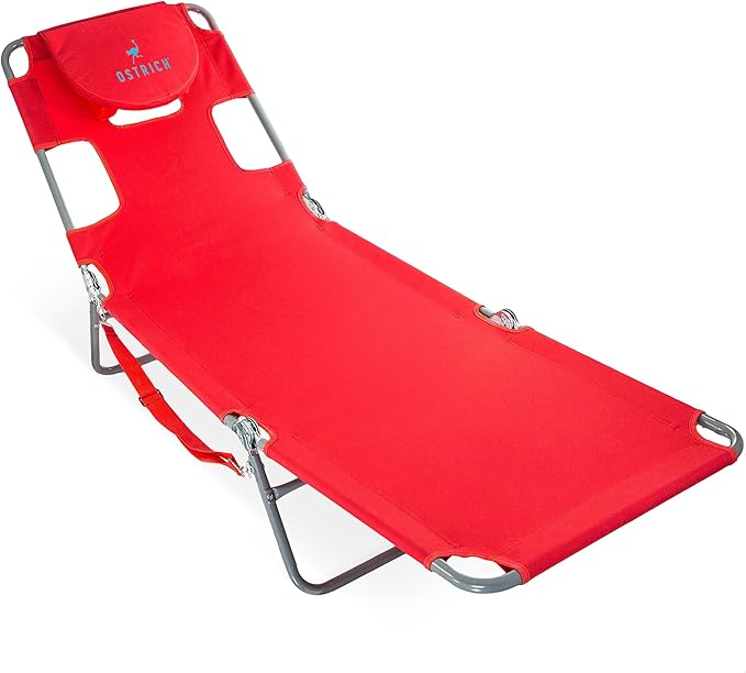 Ostrich The Original Chaise 72 x 22 Inch Lounge Portable Reclining Lounger, Outdoor Patio, Beach, Lawn, Camping, or Pool Tanning Chair, Red by OstrichProducts