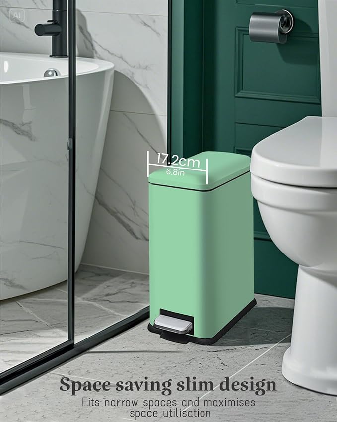 Rubbish Bin with Lid, 10 L, Stainless Steel Bathroom Waste Bin, Small Waste Bin - Image 2