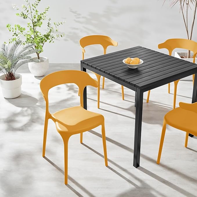 Modern Stackable Dining Chair Set, No Assembly, Plastic Chair, Patio Chair, Suitable for Indoor and Outdoor Cafes and Restaurants, Set of 4 (Mustard Yellow) - Image 2