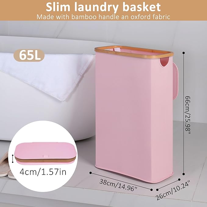 65L Slim Laundry Hamper, Narrow Laundry Basket - Image 2