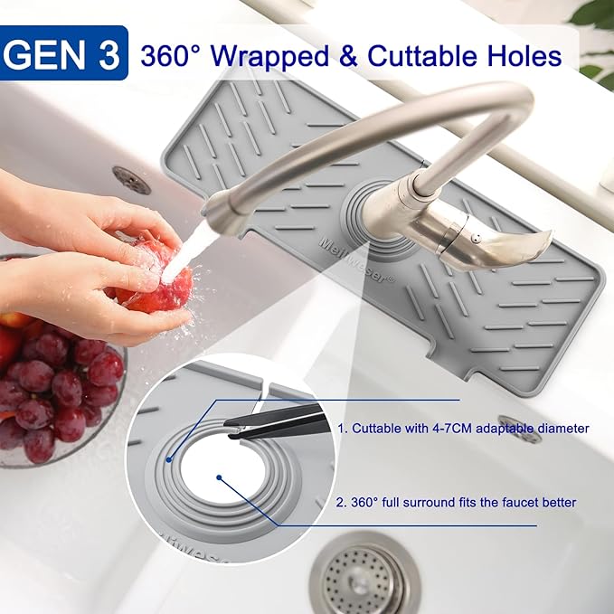 Meiliweser Silicone Faucet Splash Guard Gen 3-10° Large Slope & Adaptable Hole - Image 4