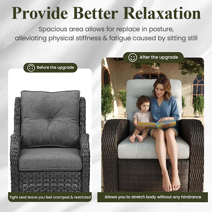 LayinSun Oversized Wicker Outdoor Swivel Glider Recliner with Adjustable Backrest & Footrest, Patio Reclining Lounge Chair - Set of 2 - Image 6