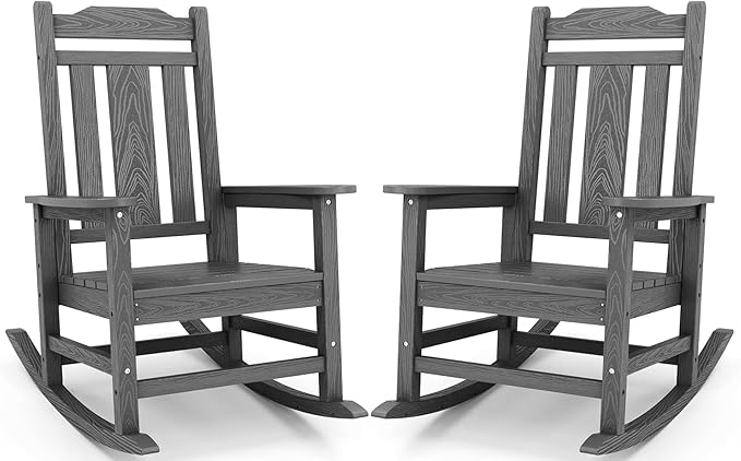 SERWALL Oversized Rocking Chair Set of 2 Outdoor, HDPE Outdoor Rocking Chair Set of 2, Grey by SERWALL