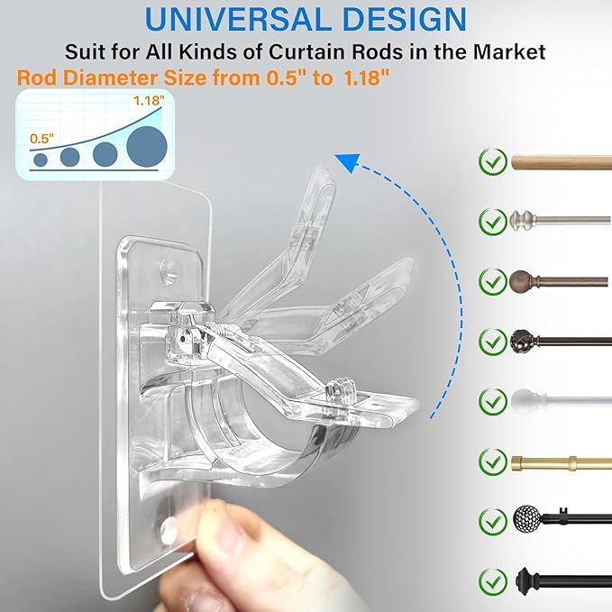 24-Pack No Drill Needed Curtain Rod Holders Brackets, Self Adhesive Rod Holder - Image 2