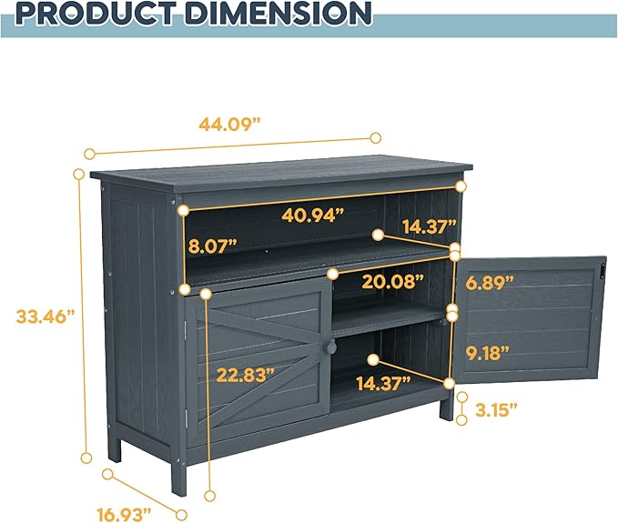 HIPS All-Weather Outdoor Storage Cabinet,Outdoor Sideboard with Magnetic Doors,3-Shelves Patio Storage Cabinet, Used for Garden,Buffet Cabinet,TV Stand, Bar Table,Balcony - Image 3