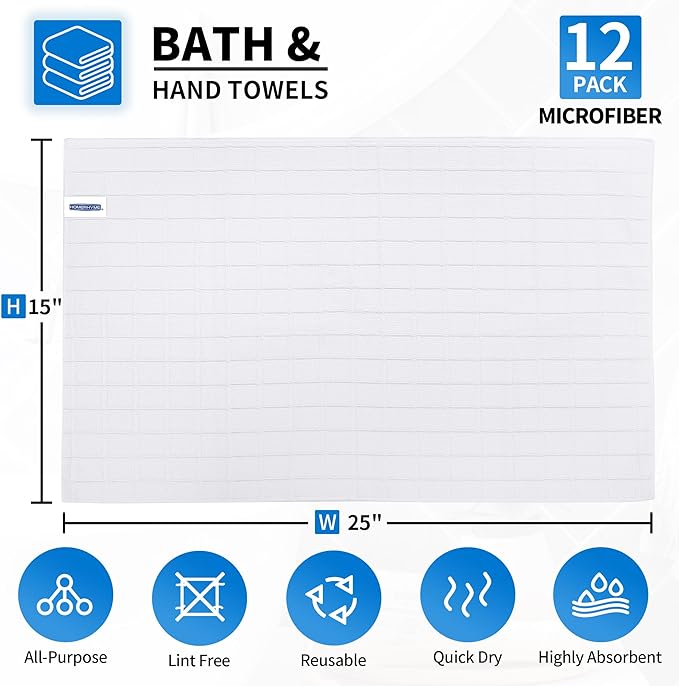HOMERHYME Hand Towels, 12 Pack 25''*15'' White Microfiber Kitchen Bathroom Hand - Image 2