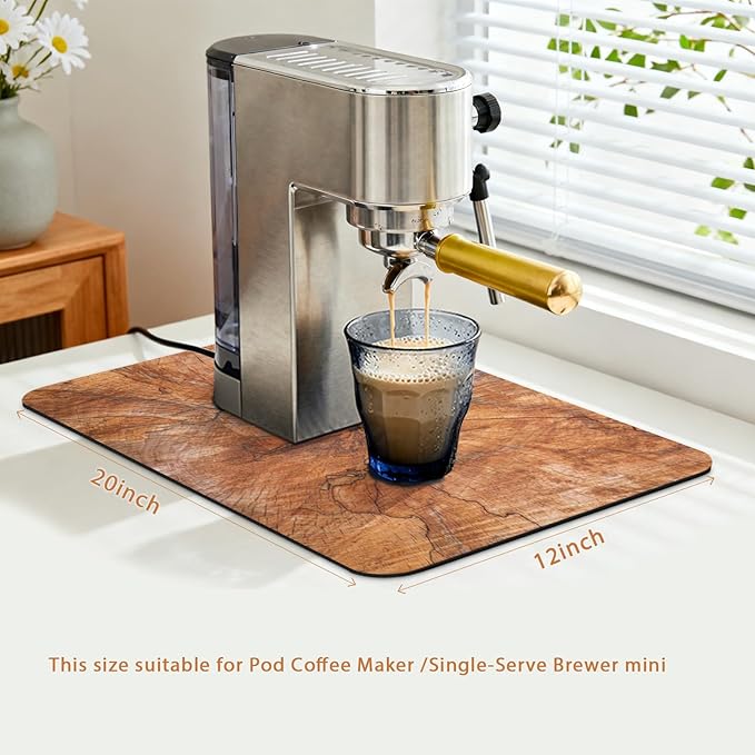 Coffee Station Mat 20x12 Inch, Wood Grain Slices Design, Absorbent Hide Stain - Image 2
