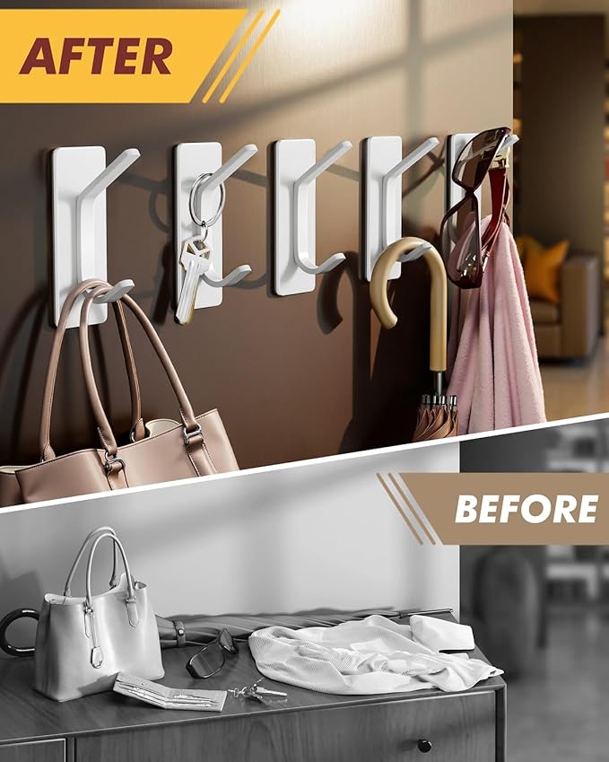 Auxmir Self Adhesive Hooks for Hanging 15lb, Stainless Steel Wall Hooks for - Image 7