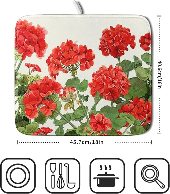 Spring Dish Drying Mat for Kitchen Counter Geranium Summer Floral Seasonal - Image 2