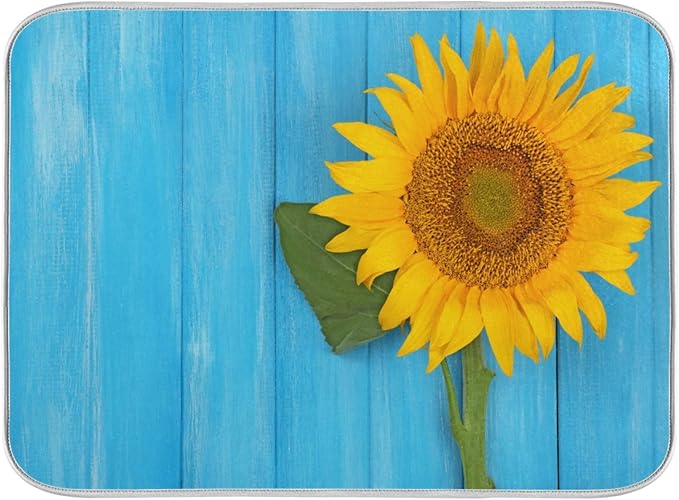 ALAZA Sunflower Yellow On Blue Wooden Dish Drying Mat by ALAZA