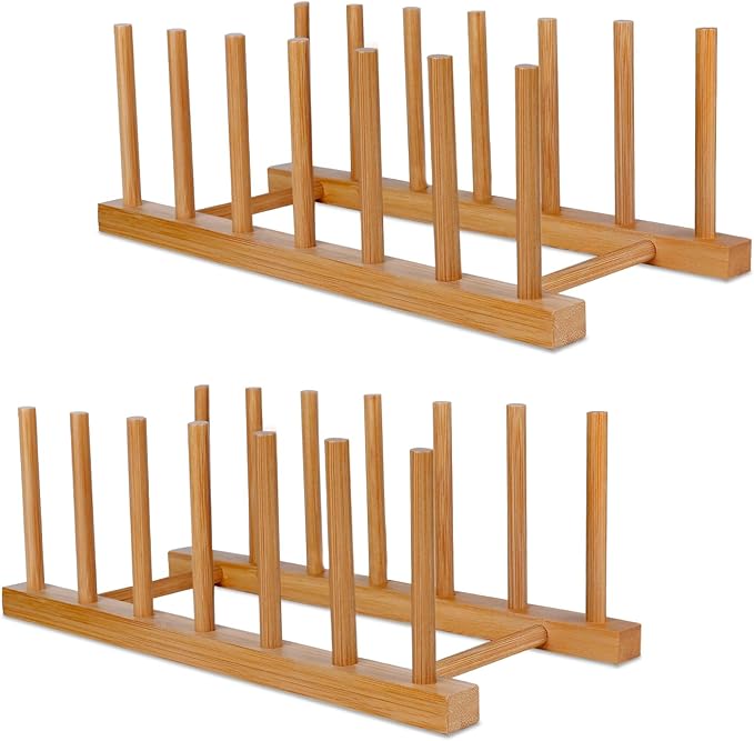 Bamboo Wooden Dish Racks Plate Stand Holder Vertical Drainer Kitchen Cabinet by HOME