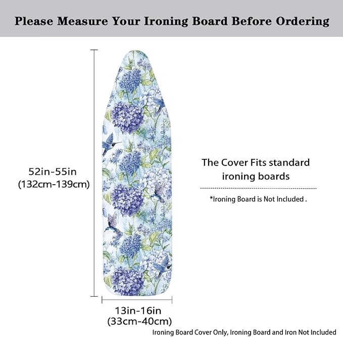 Hummingbird Hydrangea Ironing Board Cover Large Floral Extra Wide Table Top - Image 5
