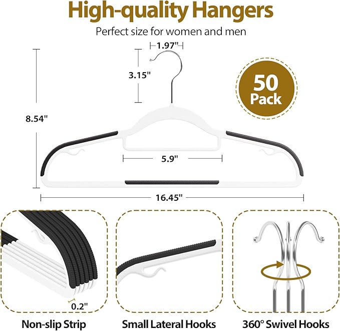 Plastic Hangers 50 Pack, 16.5 in Heavy Duty Clothes Hangers - Image 2