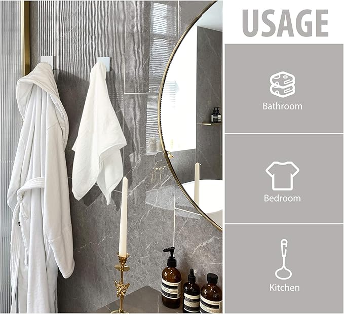 VIS'V Adhesive Towel Hooks, Waterproof Shower Wall Stick on Hooks, 2 Extra - Image 5