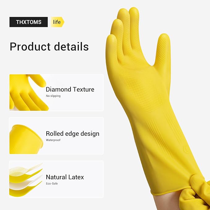 6 Pairs Rubber Cleaning Gloves, Reusable Dishwashing Gloves, Household Dish - Image 5