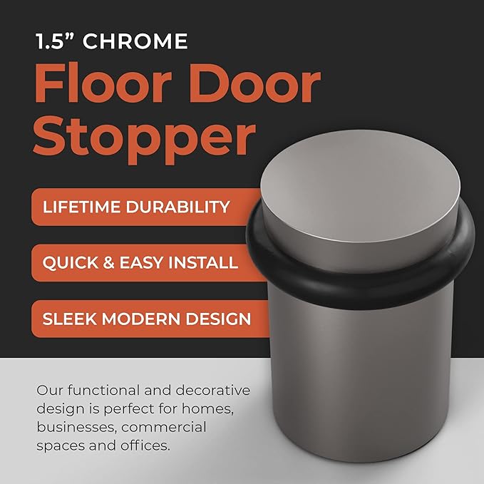 NYCO - Floor Door Stopper Chrome Door Stop - Classy Solid Steel Modern Heavy - Image 3