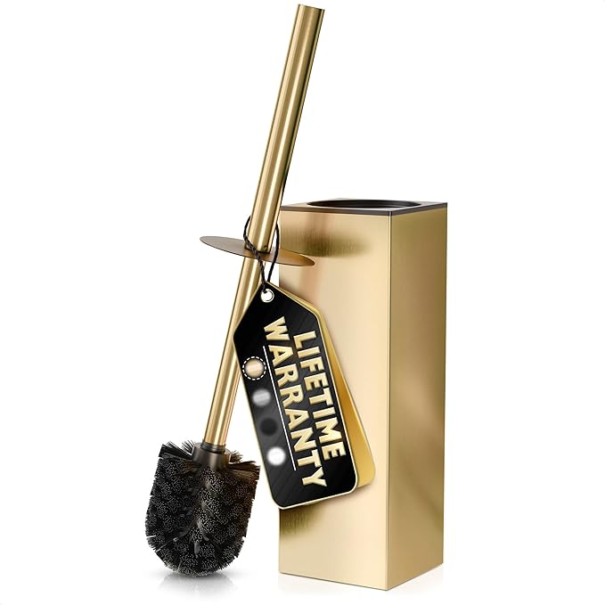 Stainless Steel Toilet Brush and Holder Set Gold & Square Design by Novsix