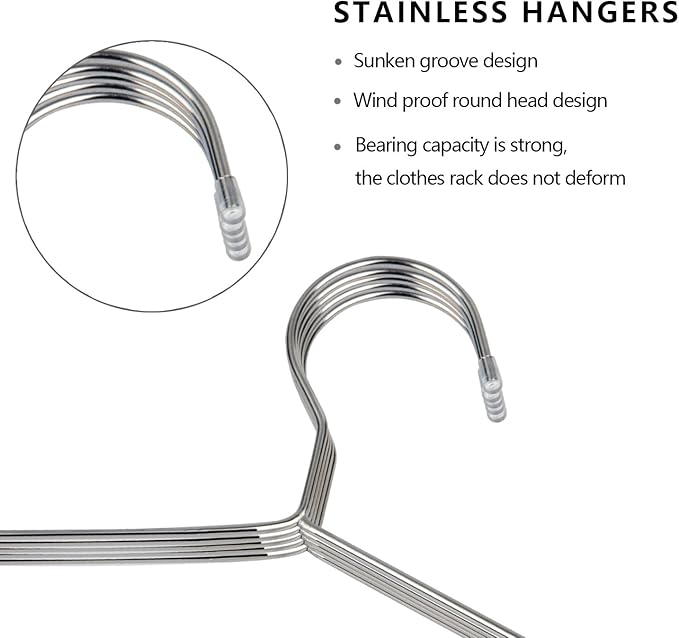 OIKA 30 Pack Heavy Duty Stainless Steel Hangers, Space-Saving Silver Clothes - Image 2