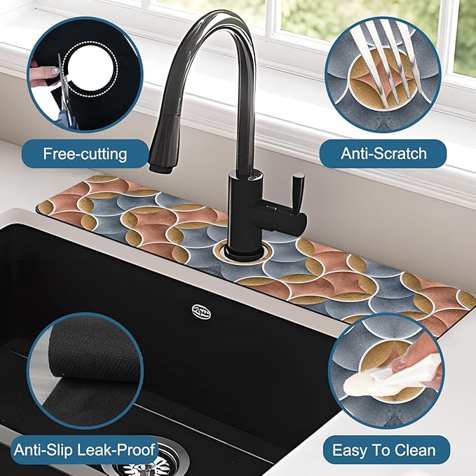 Geometric Printing Sink Splash Guard Faucet Mat Ceramic Tile Texture Super - Image 4