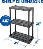 Gracious Living 3 Pack Light Duty Storage Shelves, Knect-A-Shelf 3-Shelf Ventilated Shelving Rack Organizer for Home, Garage, Basement, Laundry, Black - Image 3