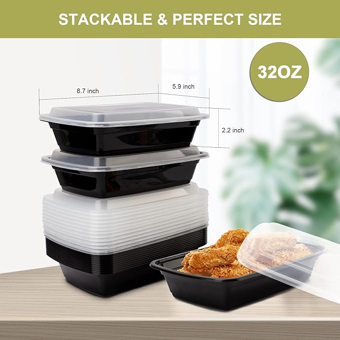 15 Pack- Meal Prep Containers 32oz, Plastic Food Prep Containers Reusable - Image 6