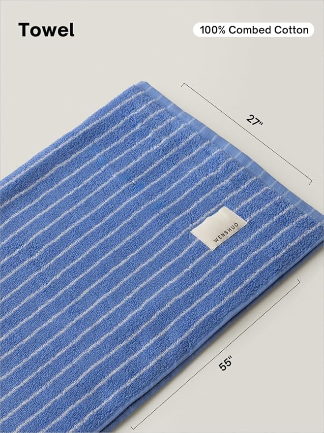 WENSHUO Azure Holiday-Striped Pure Cotton Bath Towel, 100% Combed Cotton - Image 2