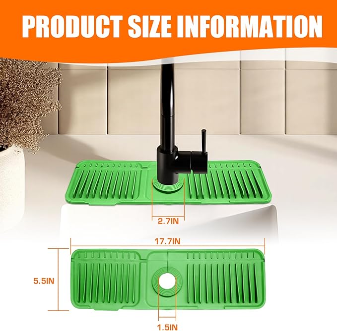 17.7" Green Button Style Faucet Drip Catcher – Silicone Faucet Mat - Image 2